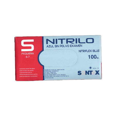 Luvas de Nitrilo Tamanho S sem Pó Azul - Embalagem com 100 unidades