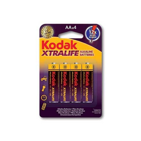 Pilhas AA Alcalinas Kodak Xtralife - Embalagem com 4 unidades de 1.5V e 2700mAh