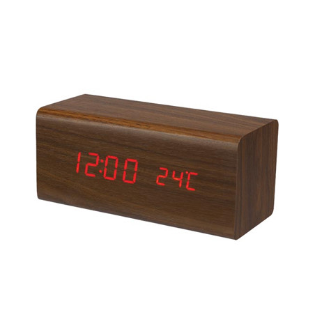 Relógio de Mesa em Madeira com Calendário e Medidor de Temperatura
