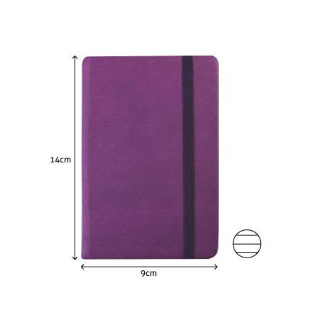 Caderno Pautado em Couro Sintético Roxo - Tamanho 14x9cm com 116 Páginas