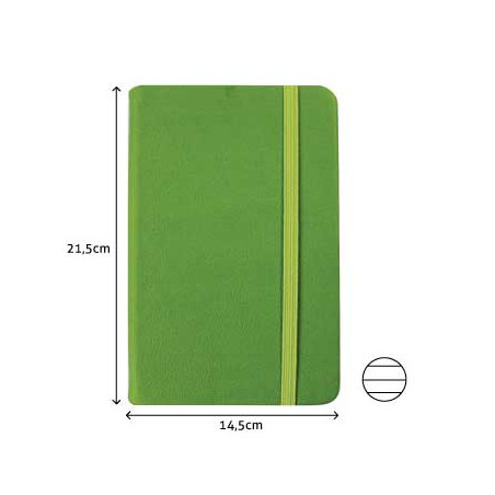 Caderno de Anotações Pautado em Capa de Couro Sintético Verde Esmeralda - 116 Folhas de 21,5x14,5cm