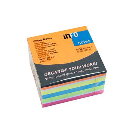 Pack com 450 folhas de bloco de notas adesivas 75x75mm em 6 cores diferentes: organização garantida!
