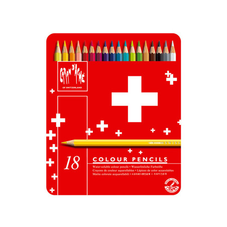 Lápis de Cor Caran DAche Swisscolor - Caixa Metálica com 18 Cores