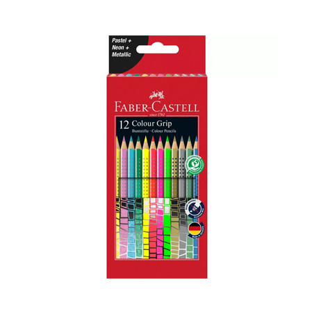 Lapis Cor 18cm Faber Castell Grip Caixa de Cartao 12 unidades Pastel/Neon
