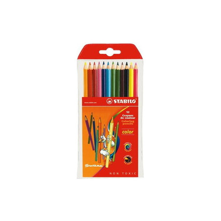 Conjunto de 12 lápis coloridos Stabilo de 18cm, com estojo em plástico resistente
