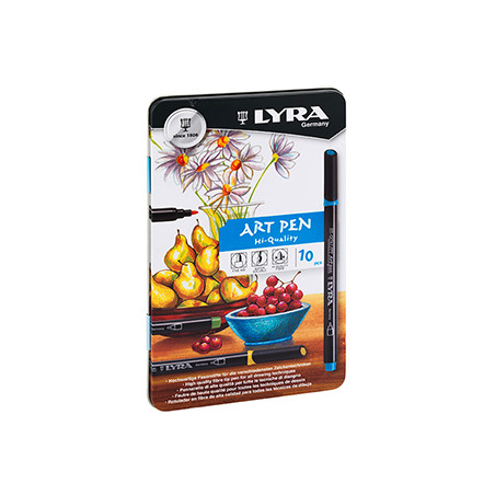 Conjunto de 10 Marcadores Lyra Hi-Quality Art Pen com Estojo de Metal Durável