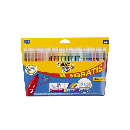 Conjunto Bic Kids Couleur: 24 marcadores de feltro com cores vibrantes para desenhar e colorir (18+6 unidades)