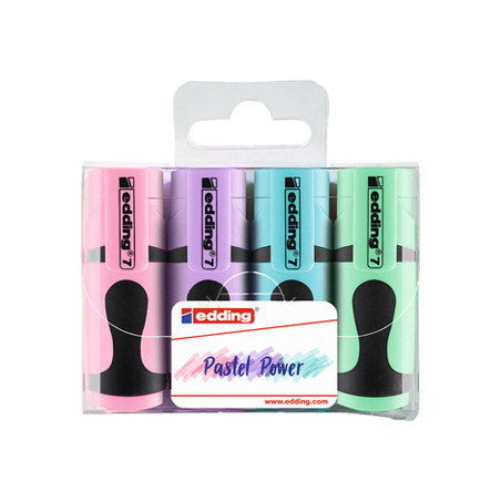  Conjunto de 4 Marcadores Fluorescentes Pastel Mini Edding 7Conjunto de 4 Marcadores Fluorescentes Pastel Mini Edding 7 - Destaq