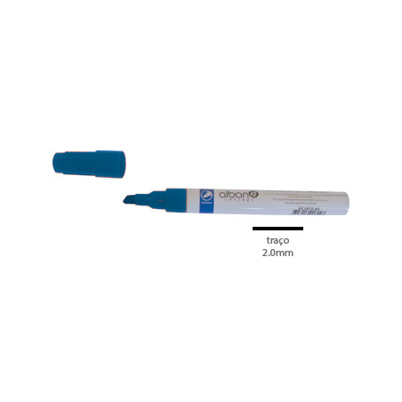 Marcador Permanente Alban AC1075-02 2mm Azul - Caneta Indelével com Ponta Grossa, Alta Qualidade - 1 Unidade