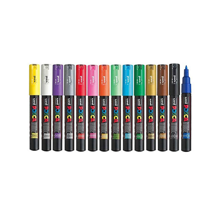 Conjunto de 15 Marcadores de Pintura Uniball Posca PC-1M com Ponta de 0,7mm - Várias Cores Vibrantes