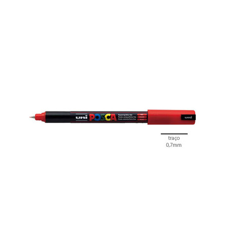 Kit com 15 Canetas Marcadoras Uniball Posca PC-1MR Vermelho 0,7mm - Ideal para trabalhos artísticos e marcações precisas