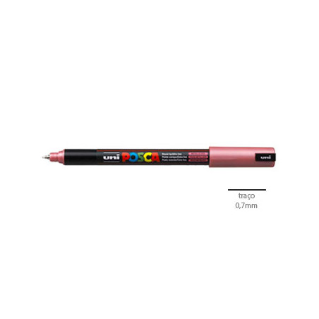 Marcador Uniball Posca PC-1MR de ponta fina 0,7mm, cor Vermelho Metálico - Perfeito para expressar sua criatividade em artes e p