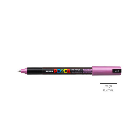 Magnífica Caneta Uniball Posca PC-1MR 0,7mm Rosa Metálico para Desenhos e Artes (Modelo M13)