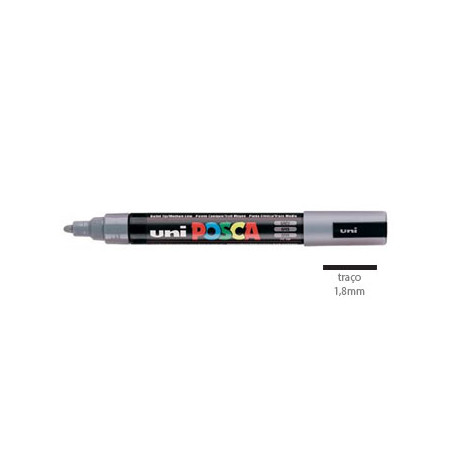 Caneta de Arte Uniball Posca PC-5M 1,8mm Cinza (37) - Ideal para Desenho com Ponta Fina de Alta Precisão