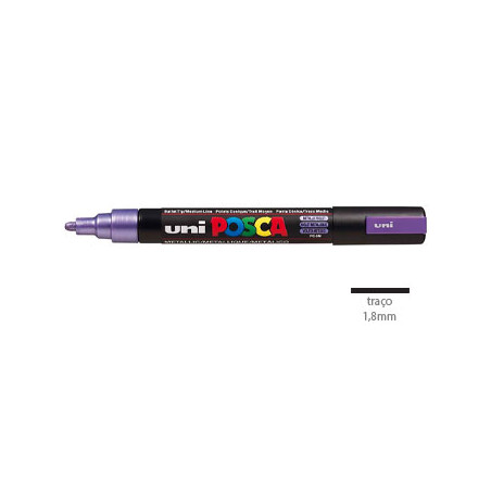  Caneta Uniball Posca PC-5M 1,8mm - Tinta Violeta Metálica - Embalagem Individual