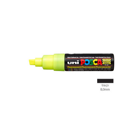 Marcador de Tinta Uniball Posca PC-8K 8,0mm - Amarelo Fluorescente, Perfeito para Realçar e Criar Efeitos Vibrantes (1 unidade)
