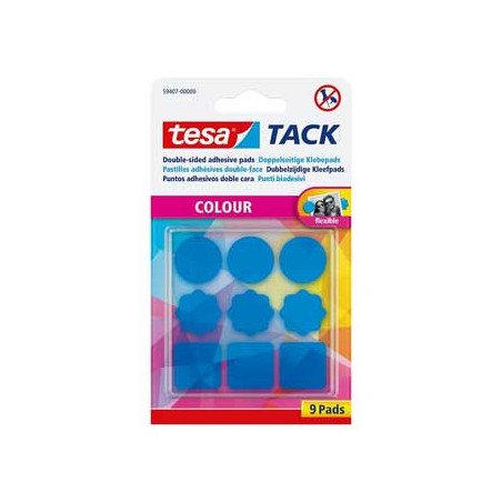 Almofadas Adesivas Dupla Face Tesa TACK - Formato Azul - Pacote com 9 unidades - Fixação rápida e segura