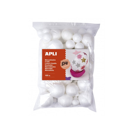 Bolas de isopor branco de diferentes tamanhos - Kit com 100 esferas