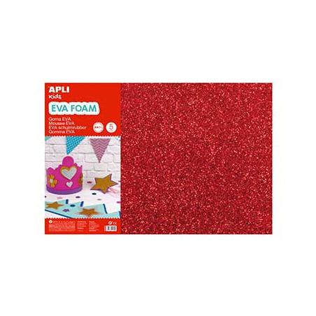 Placa de Cor Musgami Vermelho com Purpurinas - 40x60cm, 2mm de Espessura, Conjunto com 3 Folhas