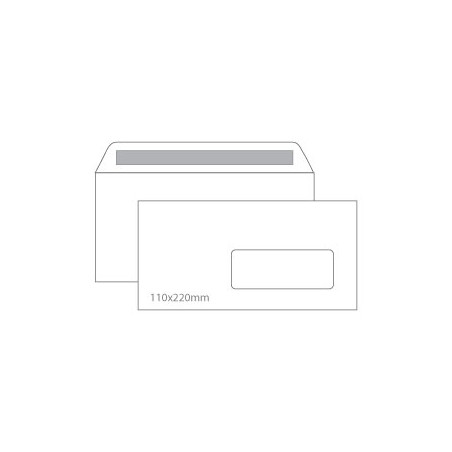 Envelopes Brancos Autocolantes 110x220mm DL com Janela - Pacote com 500 unidades