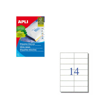 Etiquetas autocolantes Apli 105x42,4 - 100 folhas A4 (1400 unidades) - Personalize e Organize com Facilidade!