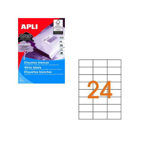 Etiquetas autocolantes Apli 70x37mm - Pacote com 500 folhas A4 (12.000 unidades) - Ideal para organizar e identificar seus produ