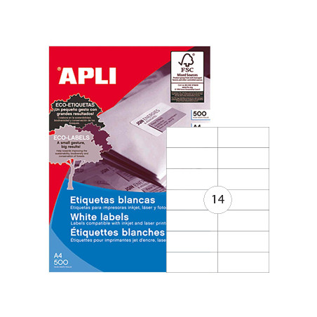 Etiquetas autocolantes Apli 105x42,4mm - Pacote com 500 folhas A4 (7000 unidades)