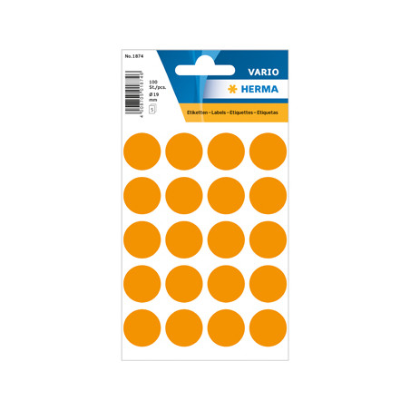Etiquetas Adesivas Círculo de 19mm em Laranja - Pacote com 100 Unidades - Herma1874