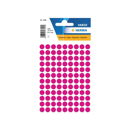 Etiquetas adesivas redondas de 08mm em cor rosa - Pacote com 540 unidades (Herma1836) - A melhor opção para organizar e decorar!