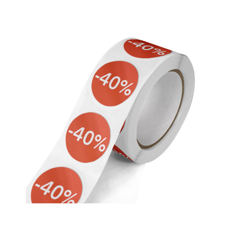 Etiquetas Promocionais Redondas com Desconto de 40% - Rolo com 400 unidades na cor Vermelho
