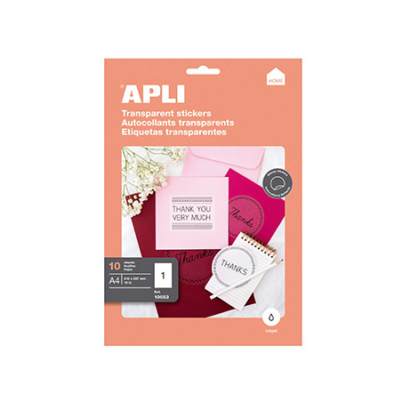 Etiquetas Transparentes Inkjet APLI 210x297mm - Embalagem com 10 folhas A4 de 10 unidades