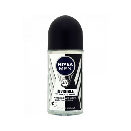 Desodorizante Roll-On NIVEA Men Black White Invisible 50ml - Proteção duradoura contra o odor e manchas