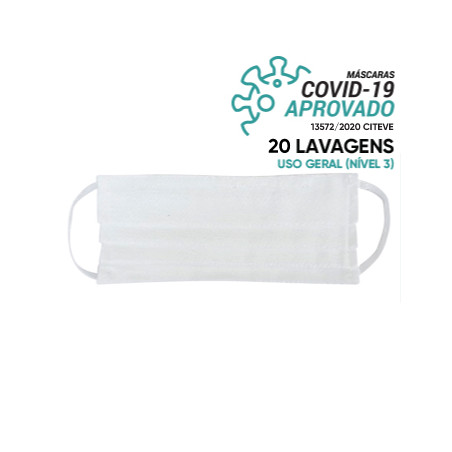 Proteção e Elegância: Máscara Branca Reutilizável com Pregas (20 Lavagens)