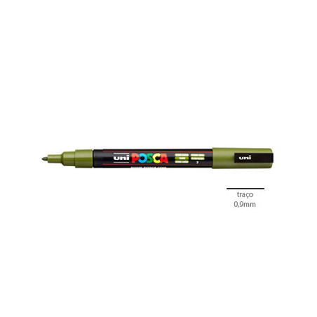 Marcador Uniball Posca PC-3M 0,9mm Verde Kaki - Perfeito para Arte e Escrita Criativa de Qualidade