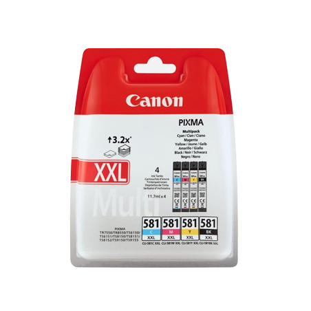 Conjunto de tinteiros Canon 581XXL (Ciano, Magenta, Amarelo, Preto) - Alta Capacidade de 11,7ml