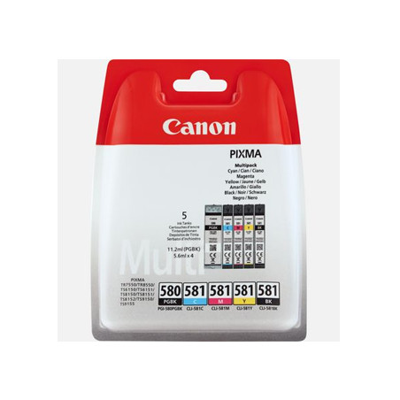 Tinteiro Canon 580 / 581: Pack com 5 Cores - Garanta Impressões de Alta Qualidade!