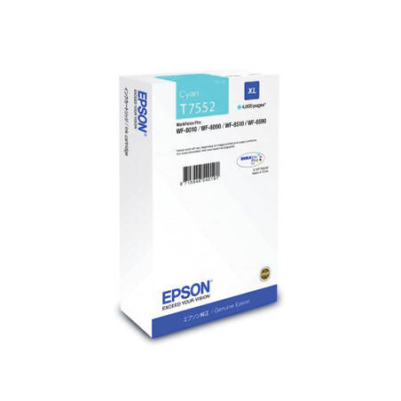 Tinteiro Epson T7552 Azul C13T755240 de Alta Capacidade - Tinta Original Epson com 39ml - Impressões de até 4000 Páginas