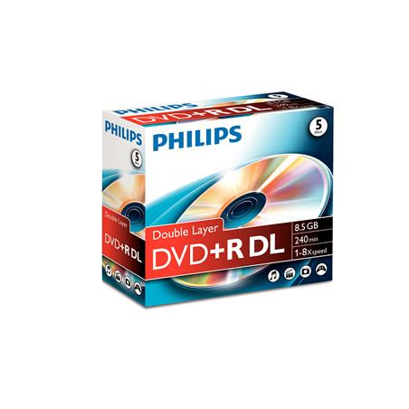 DVD+R Dual Layer Philips de 8.5GB 8X em Estojo Jewel Case (Pacote com 5 unidades)