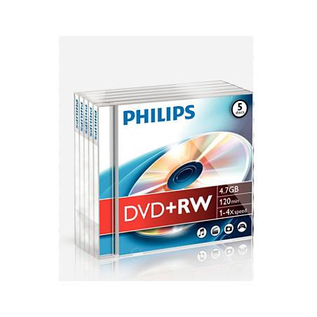 DVD+RW Philips 4.7GB 4X com case Jewel: Capacidade de 4.7GB e velocidade 4X para gravações de alta qualidade